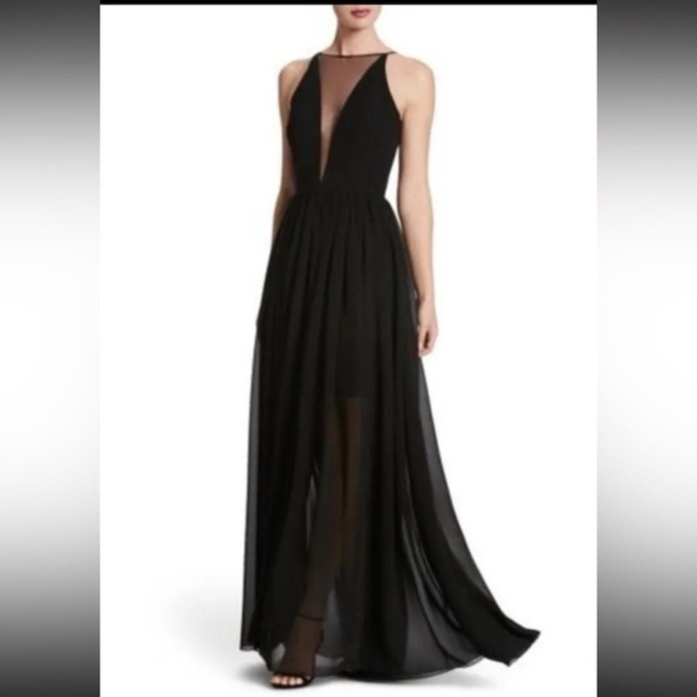 DRESS THE POPULATION 'PATRICIA' ILLUSIONS CHIFFON ROMANTIC  MAXI DRESS XS